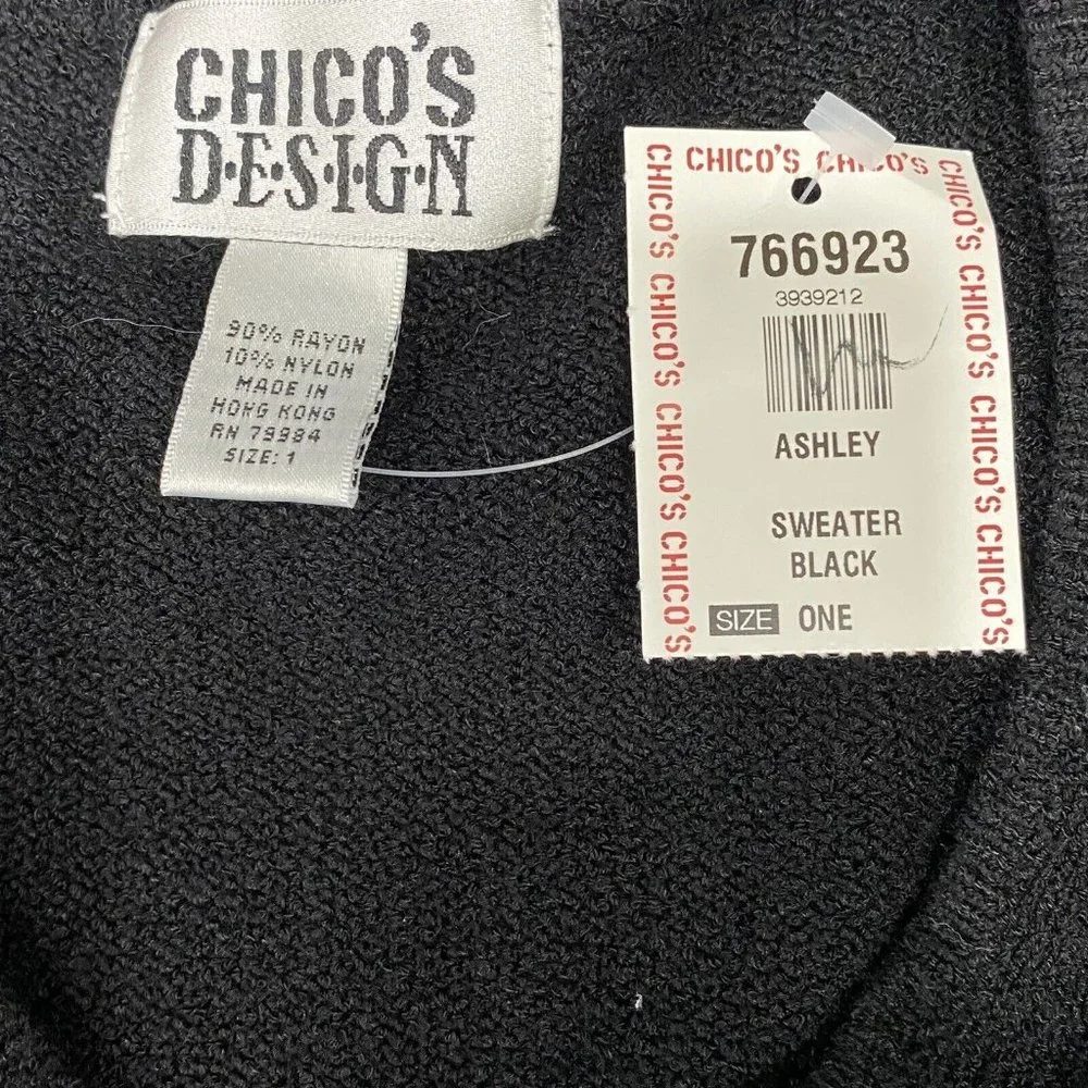Chico's Design Women’s Sz 1 (S) Black V-Neck Ashley Pullover Knit Sweater NWT - Picture 9 of 10